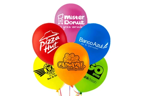 Conjunto de globos de diferentes colores personalizados con logotipos de empresas